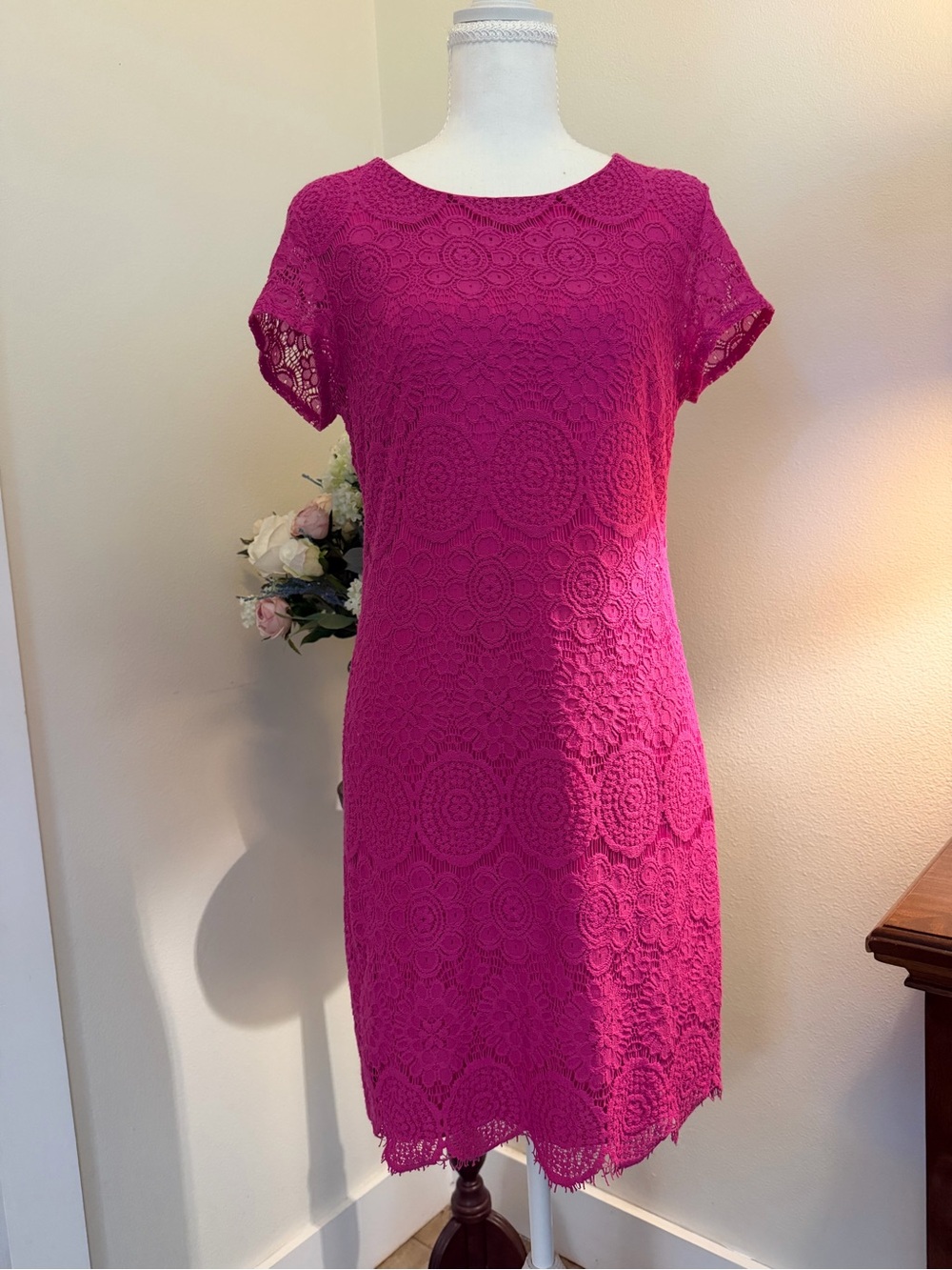 Laundry By Shelli Segal Bright Fuchsia Lace Midi Dress